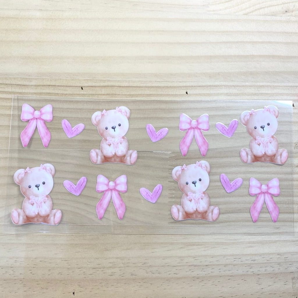 16oz UVDTF Cup Wraps, Cute Bear & Bowknot