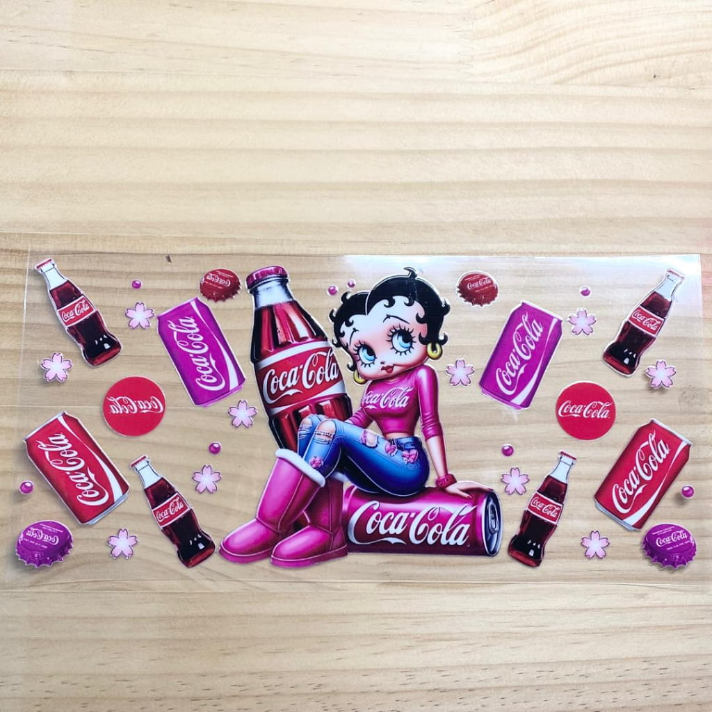 16oz UVDTF Cup Wraps,Cartoon ,Betty Boop With Coca Colr