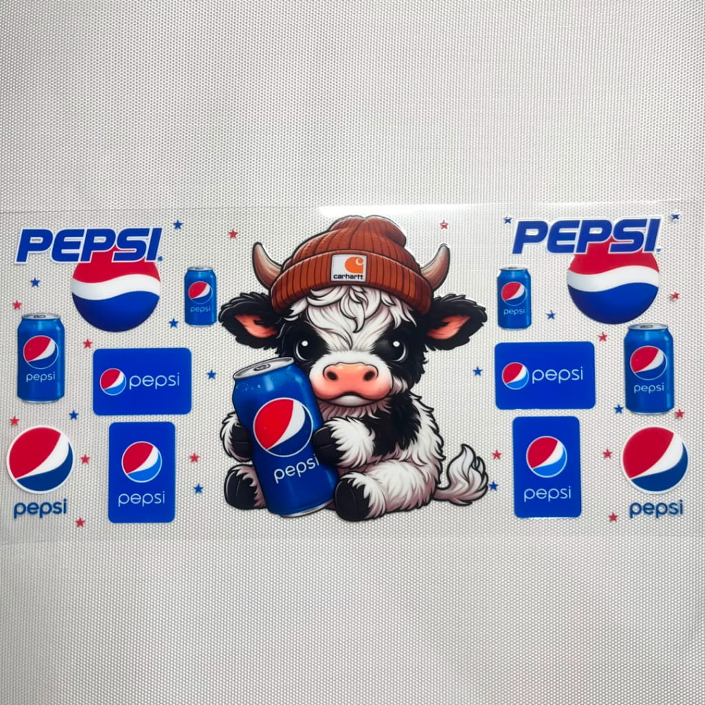 16oz UVDTF Cup Wraps, Diet Pepsi ,Drinking ,Cow