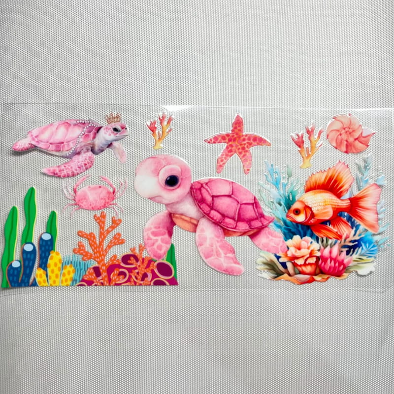 16oz UVDTF Cup Wraps, Pink Turtle