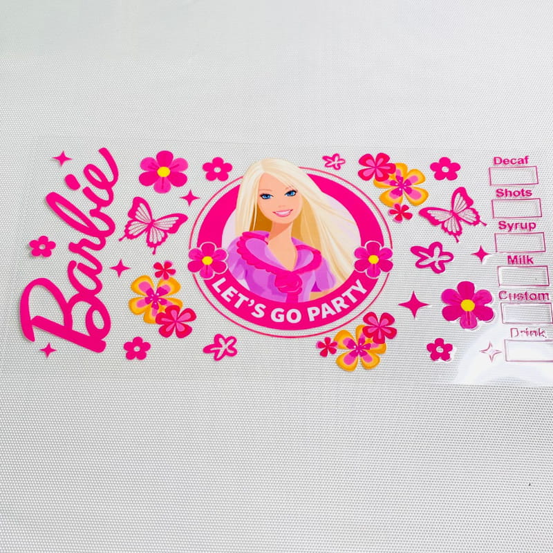 16oz UVDTF Cup Wraps ,Cartoon, Barbie