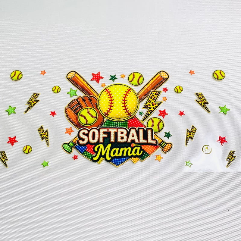 16oz UVDTF Cup Wraps,Sport,Softball Vibes ,Mom