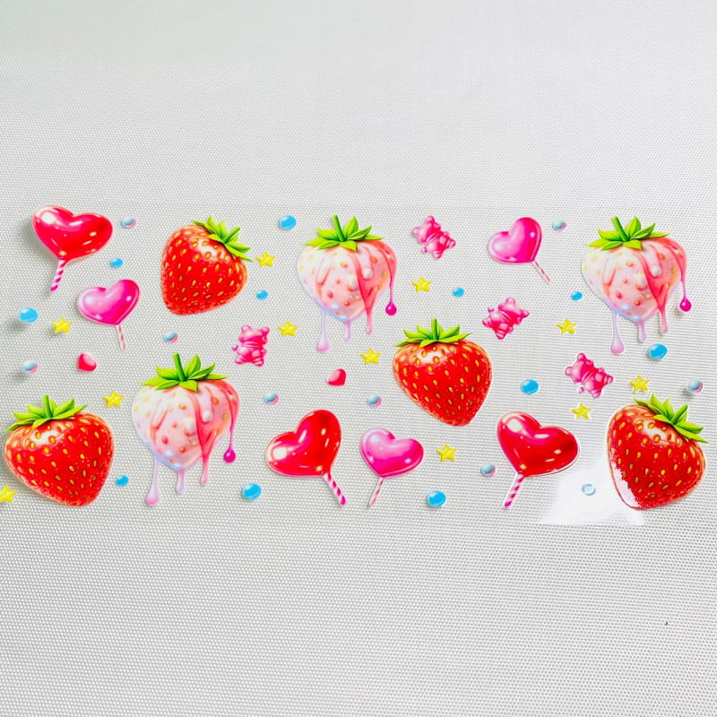 16oz UVDTF Cup Wraps, Strawberry ,Heart