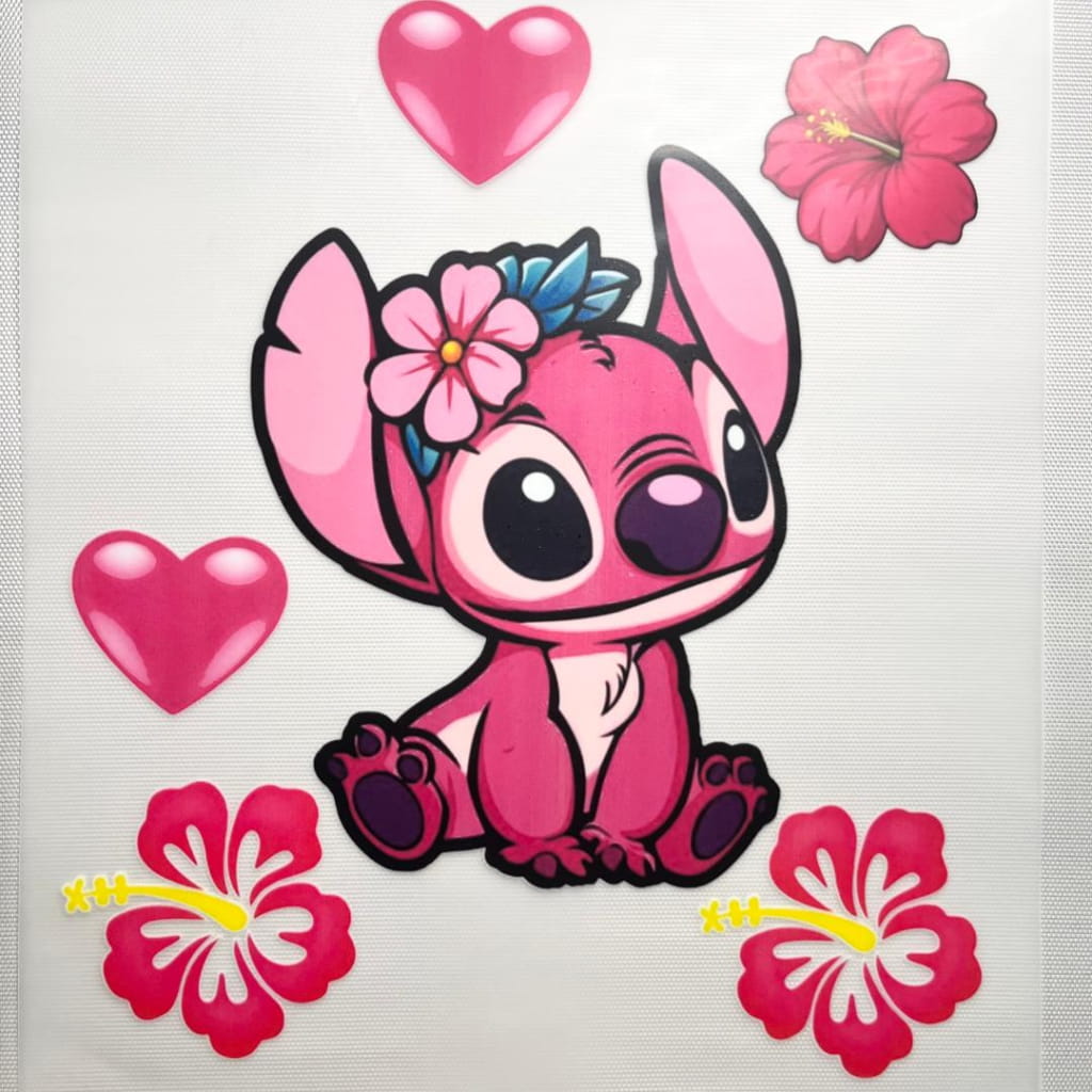 10inch Size DTF Heat Transfer ,Cartoon ,Pink Stitch, Angel