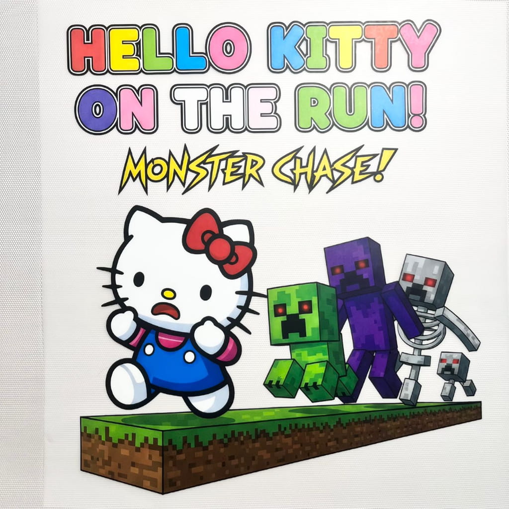 10inch Size DTF Heat Transfer, Cartoon , Minecraft Hello Kitty