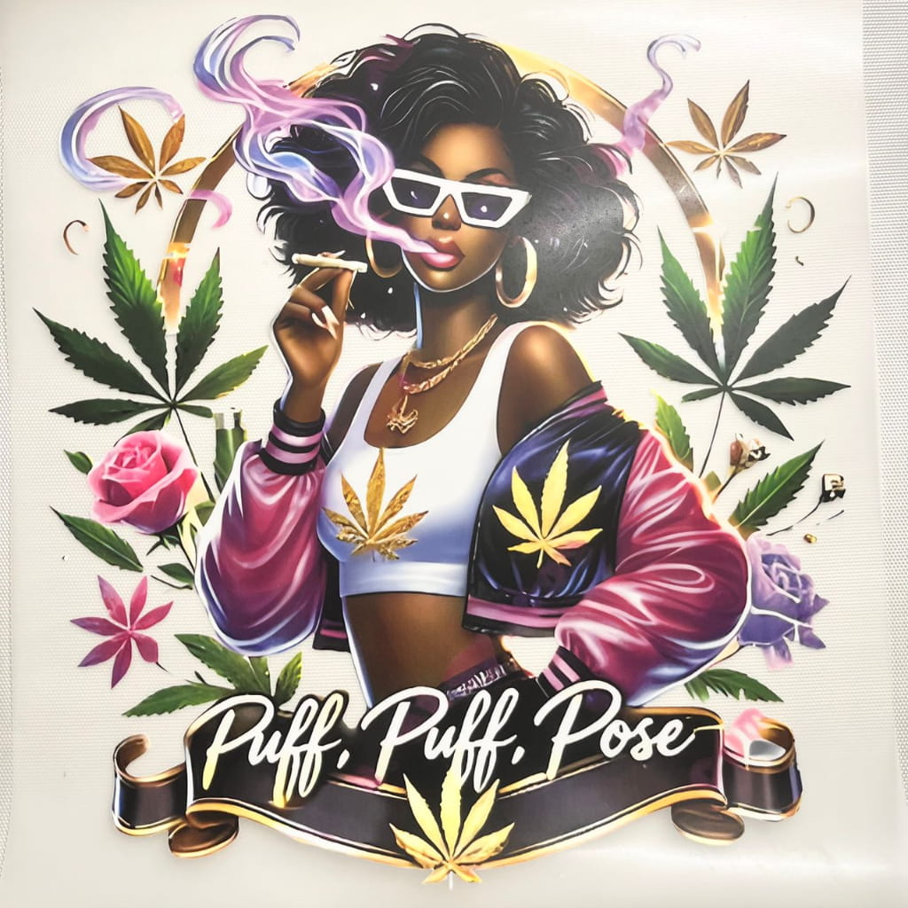 10inch Size DTF Heat Transfer, Smoke Lady ,420 ,Green Leave