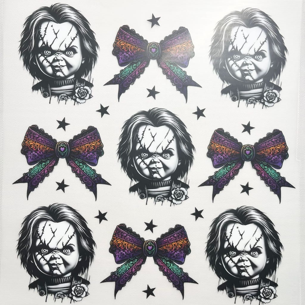 10inch Size DTF Heat Transfer, Halloween ,Horroible ,Bownet & Bow