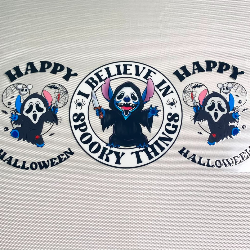 16oz UVDTF Cup Wraps,Cartoon ,Ghost Face Stitch