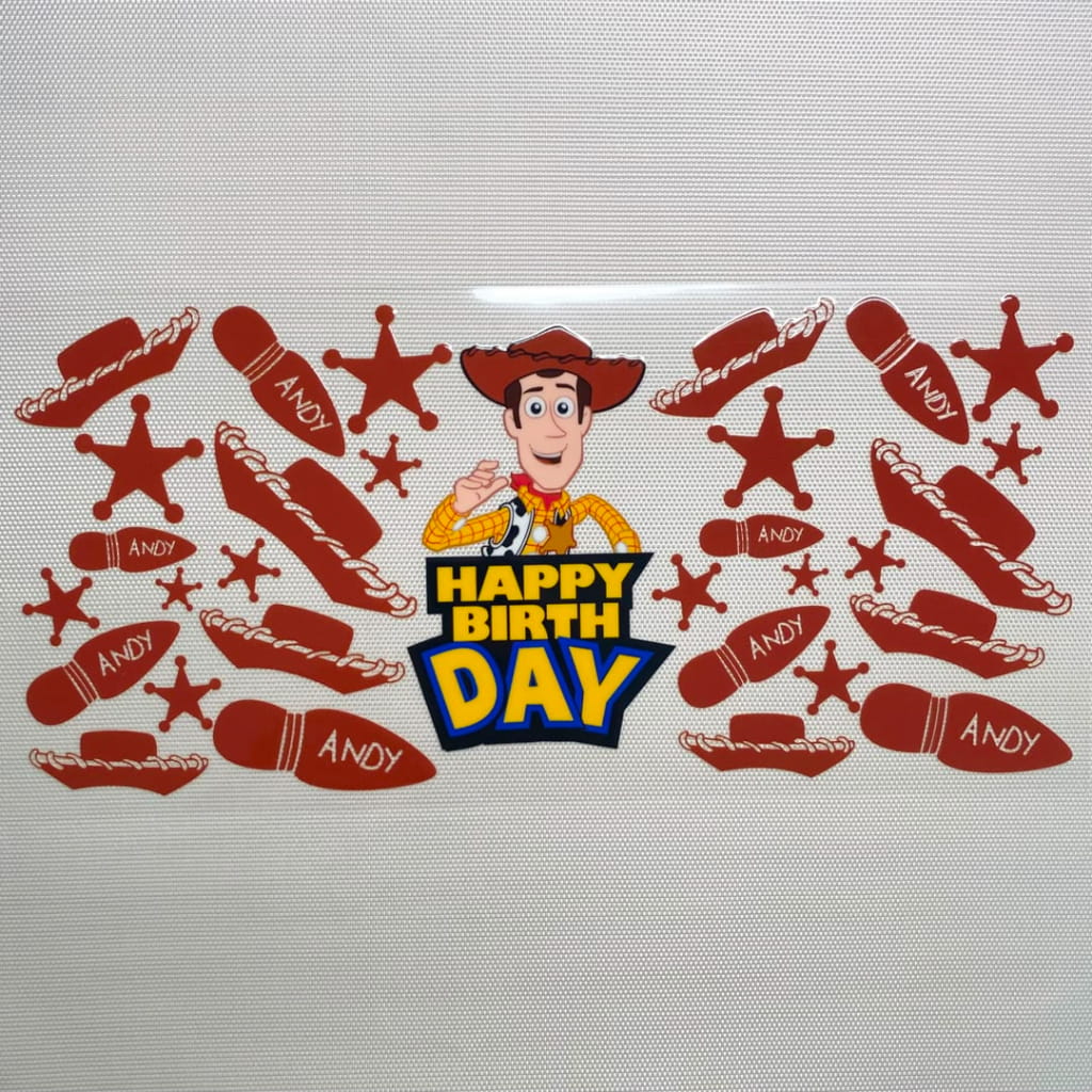 16oz UVDTF Cup Wraps, Cartoon ,Toy Story , Happy Birthday Woody