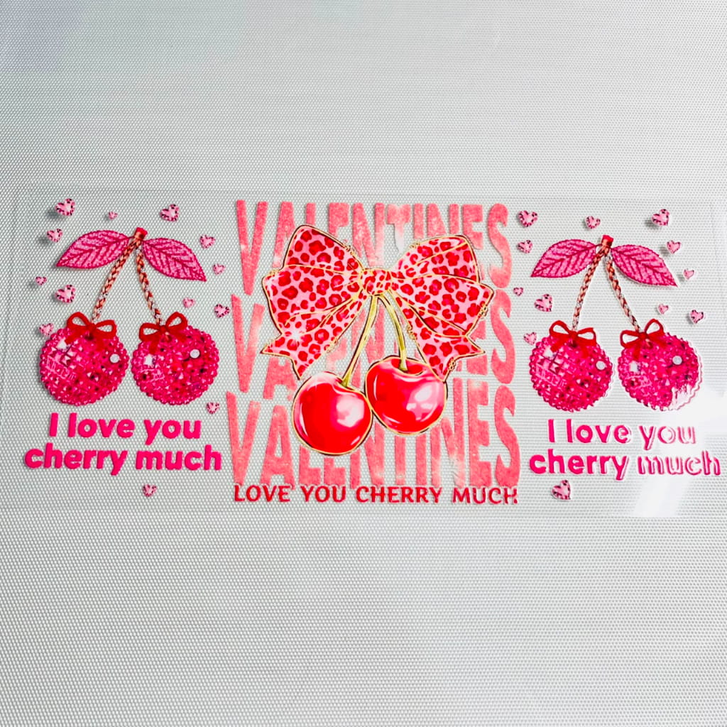 16oz UVDTF Cup Wraps, Fruit , Cherry with Bow & Bowknot