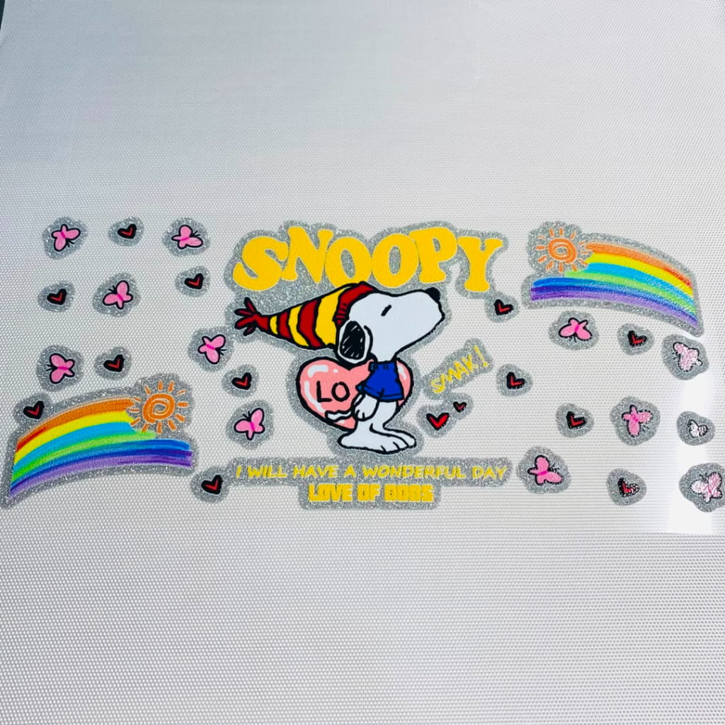 16oz UVDTF Shiny Glitter Cup Wraps, Water Proof ,Cartoon ,Snoopy