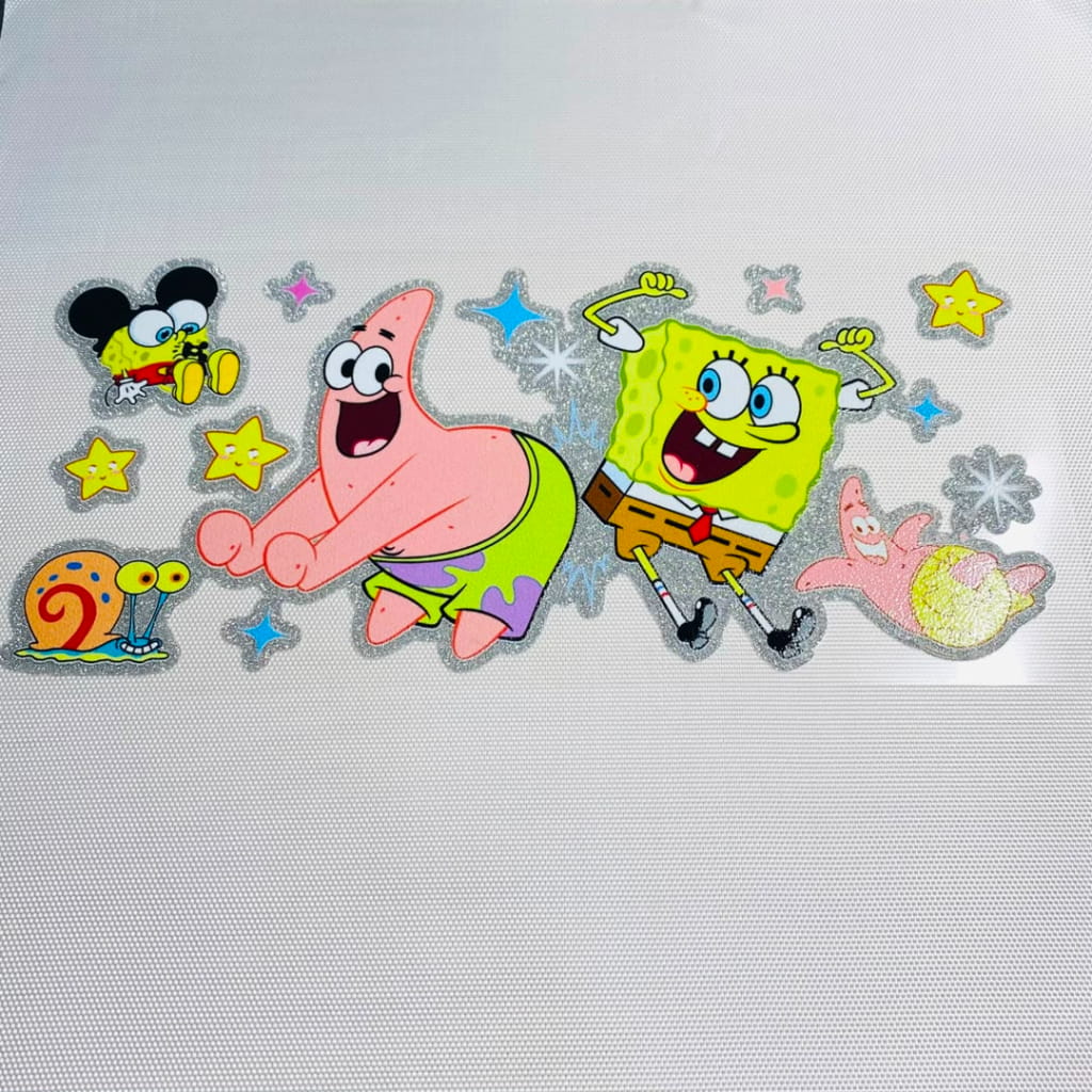 16oz UVDTF Shiny Glitter Cup Wraps, Water Proof ,Cartoon ,Spongebob