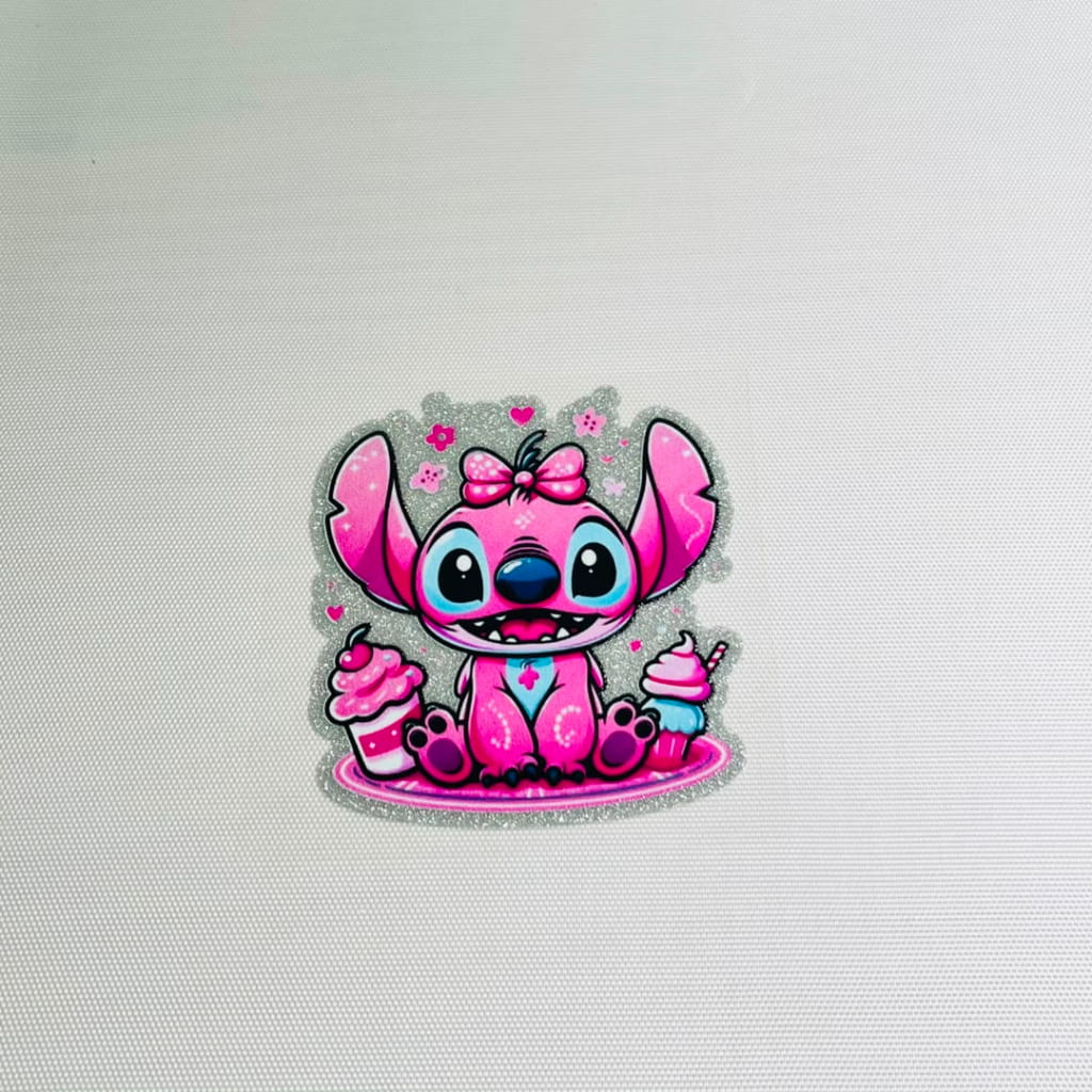 4inch Decals Shiny Glitter Cup Wraps, Water Proof,Cartoon ,Pink Stitch, Angel