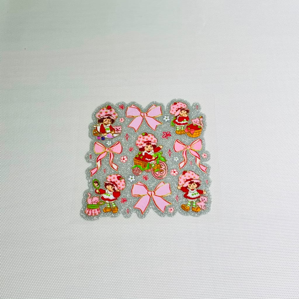 4inch Decals Shiny Glitter Cup Wraps, Water Proof, Cartoon, Strawberry Shortcake