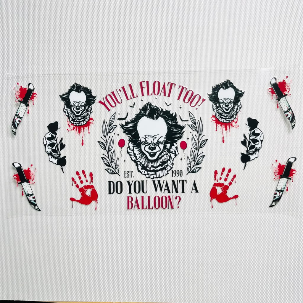 16oz UVDTF Cup Wraps,Halloween, Horroible, Spooky Vibes,Pennywise