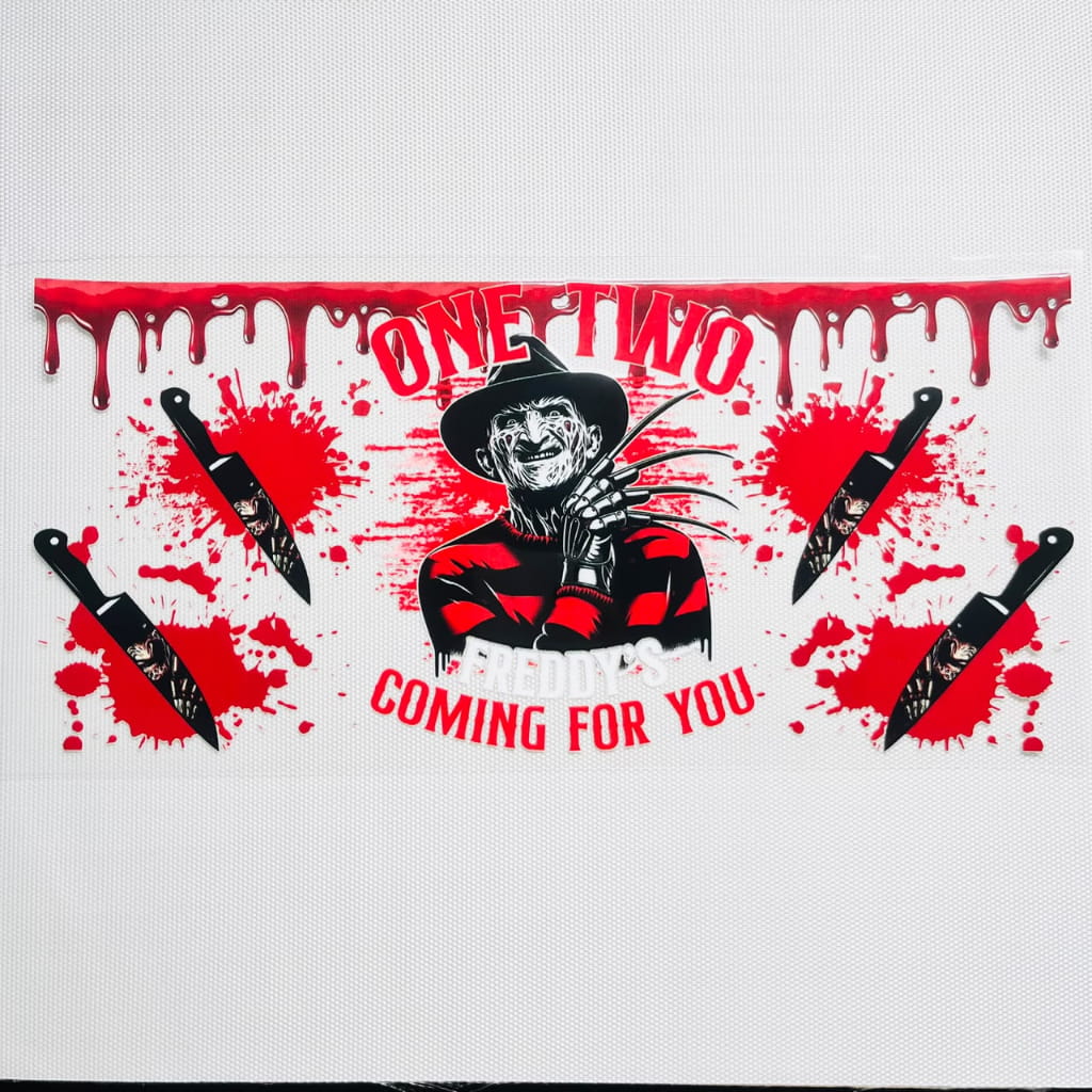 16oz UVDTF Cup Wraps, Halloween , Freddy Krueger