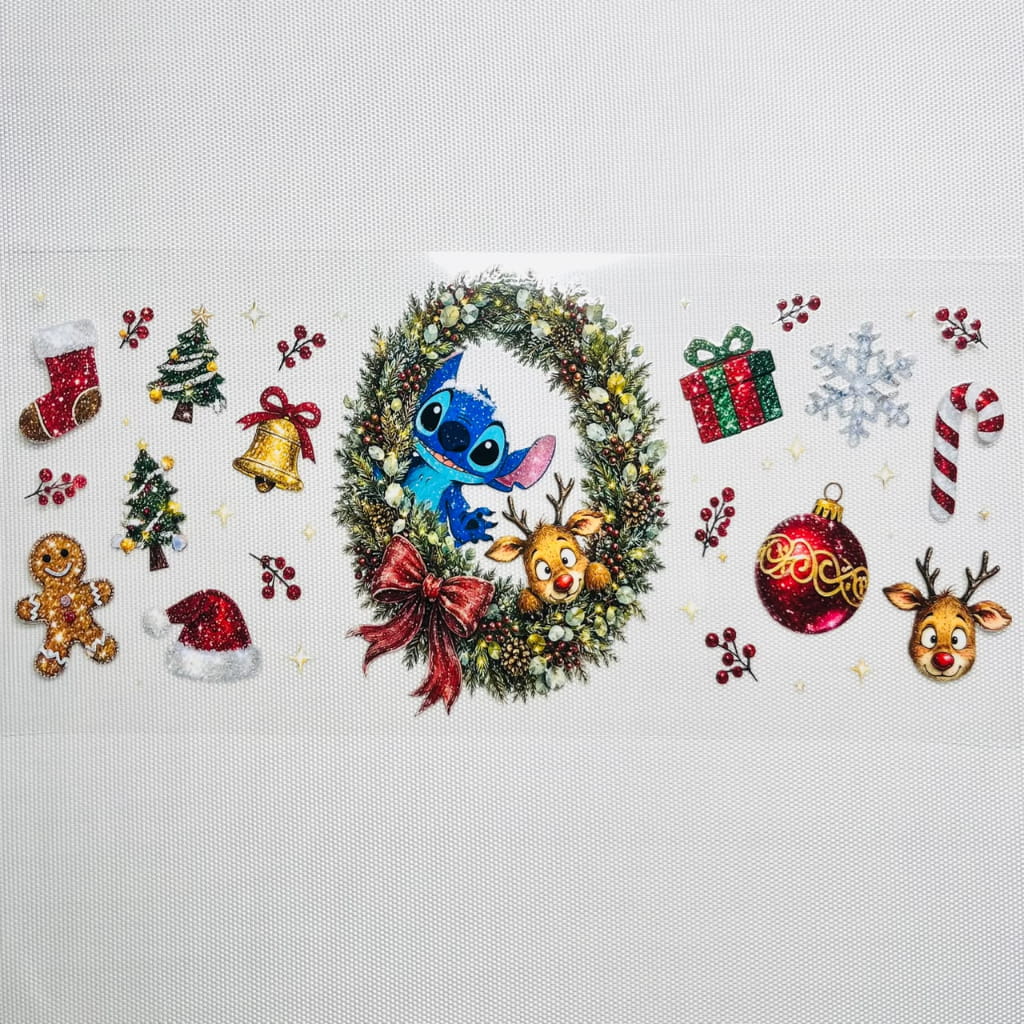 16oz UVDTF Cup Wraps, Christmas Vibes ,Cartoon ,Stitch