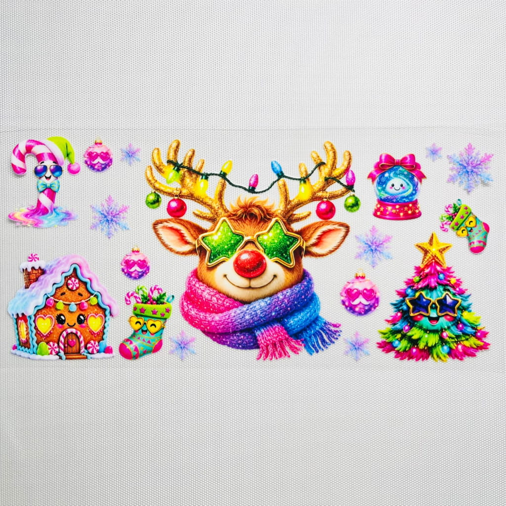 16oz UVDTF Cup Wraps, Christmas Vibes ,Deer