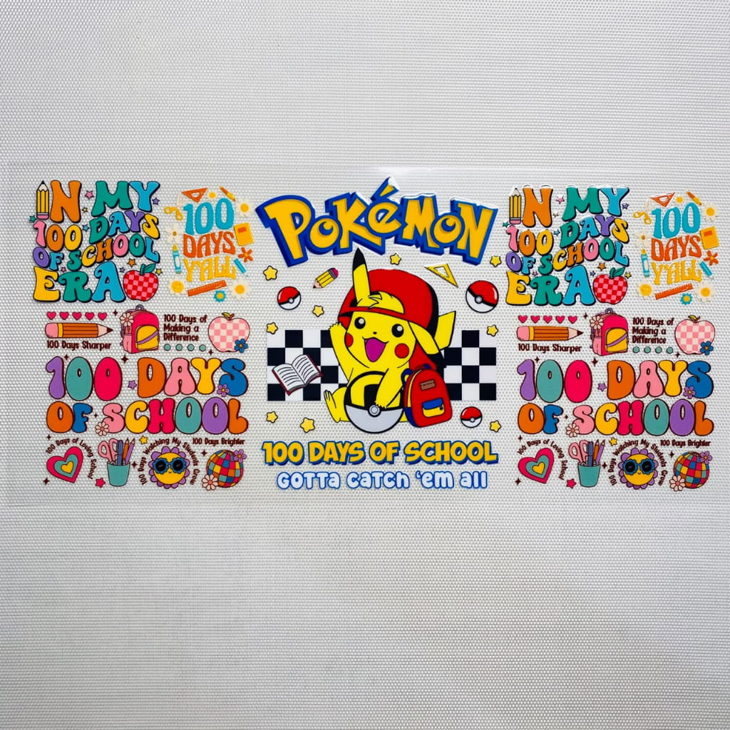 16oz UVDTF Cup Wraps,Japanese Anime, Pokemon, 100 days of school