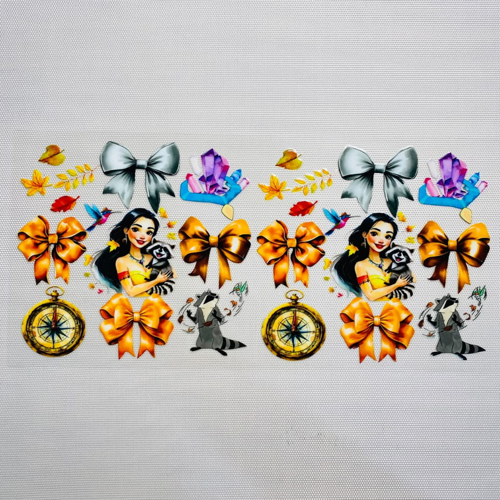 16oz UVDTF Cup Wraps ,Cartoon ,Princess, Pocahontas