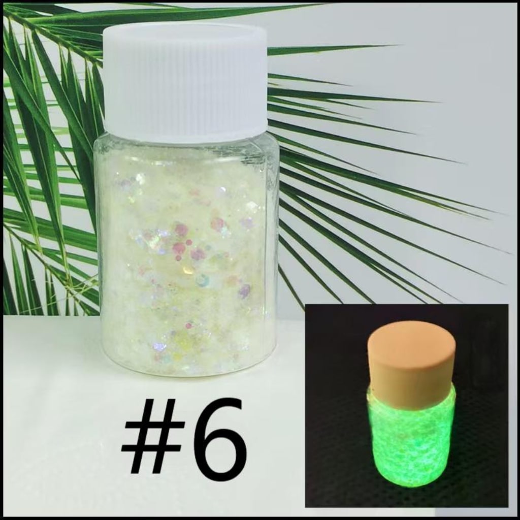 Mixed Fluorescent Laser/Holographic Golden Powder,DIY Luminious Transparent Glitter Sequins,1mm,1 bottle 30ml/1.05floz ,12 Colors