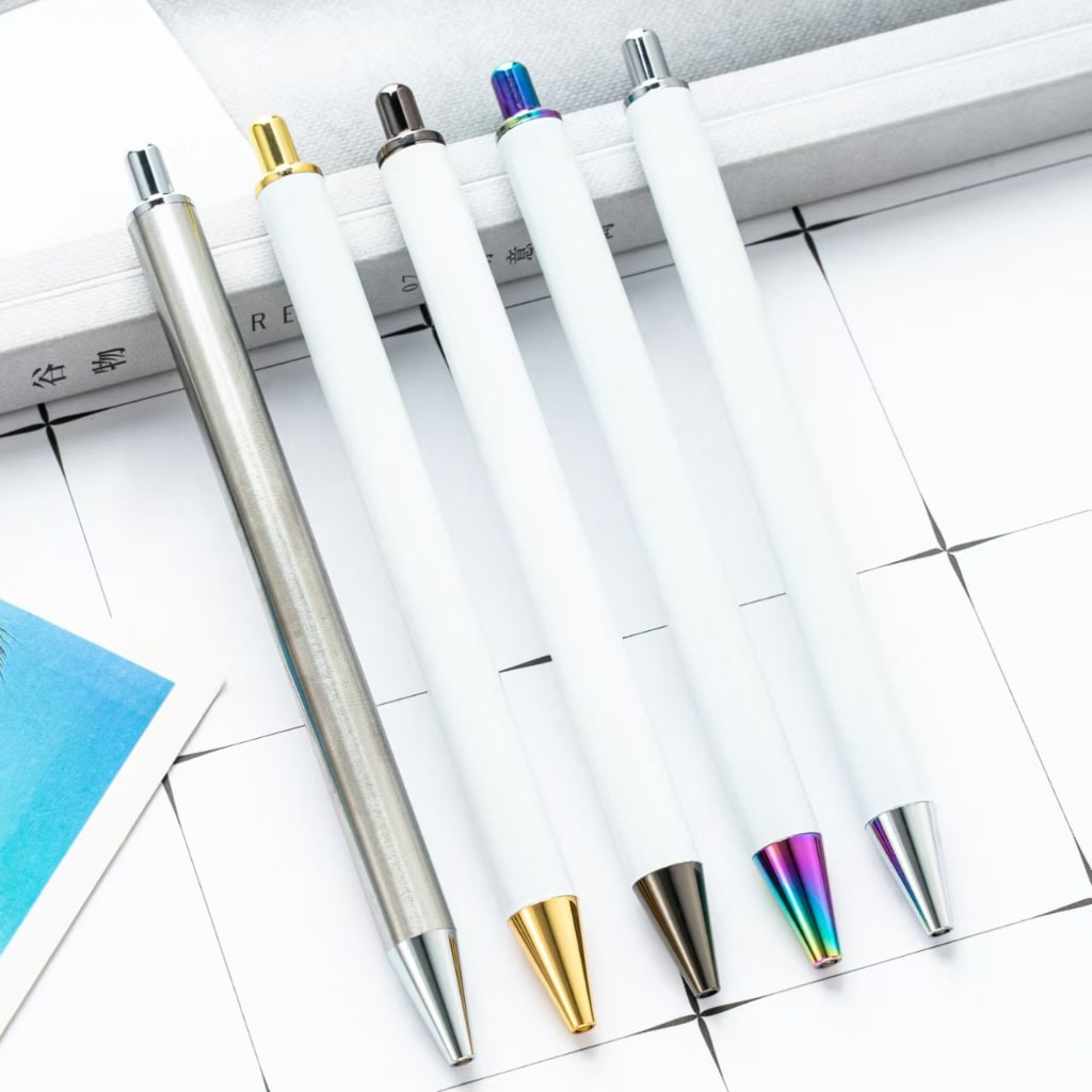Push Action Ballpoint Glitter Pen with Gold Powder,White Cover.