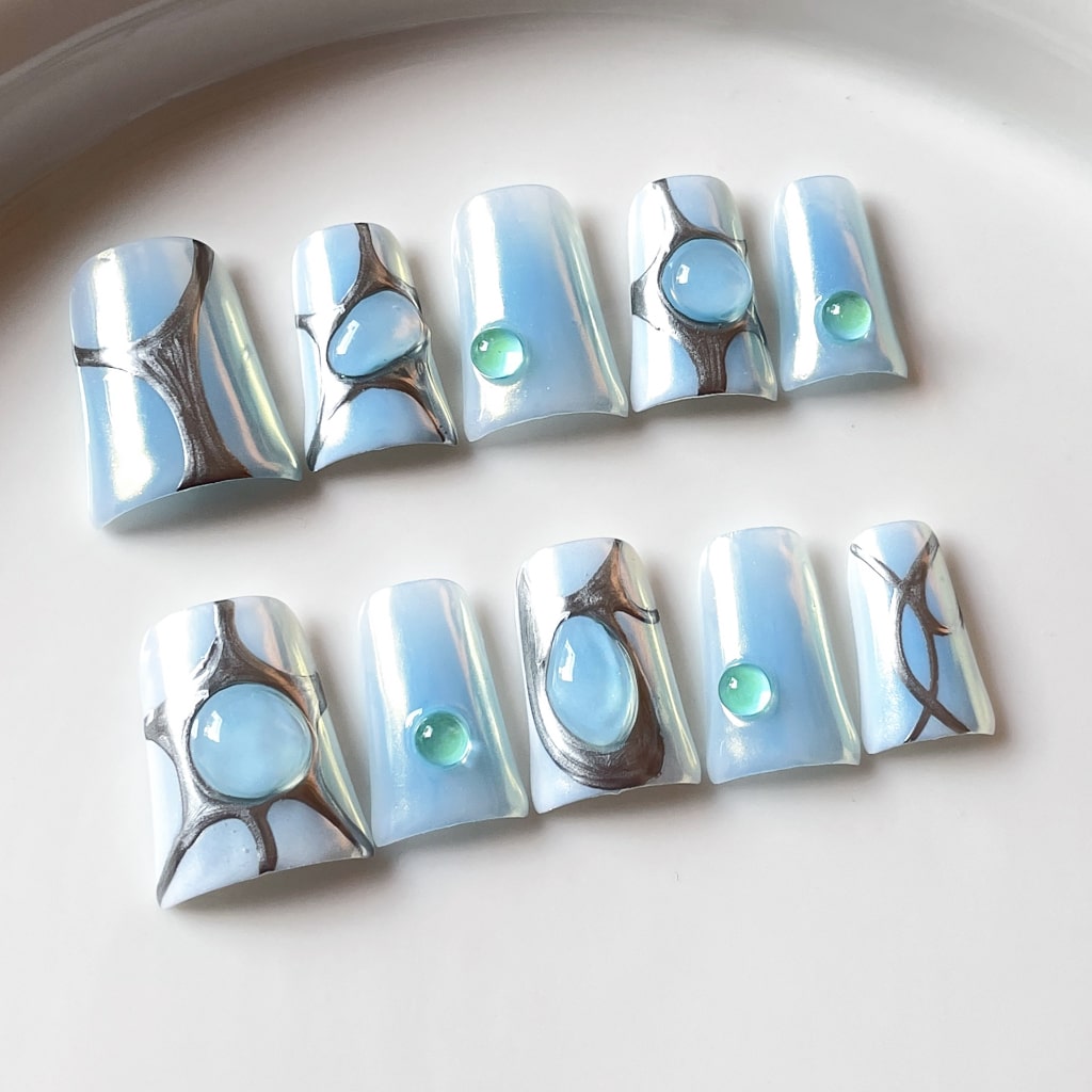 Duck nails with Blue-Sliver Cast,RJ