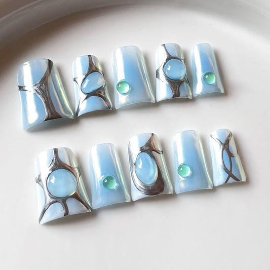 Duck nails with Blue-Sliver Cast,RJ