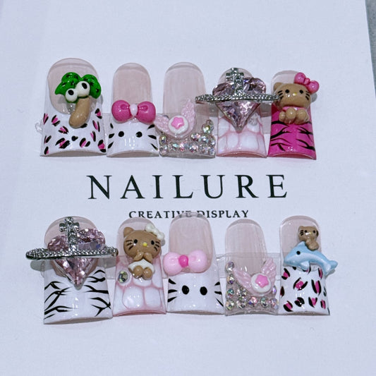 Cartoon HK Duck nails with Heart Rhinestone,Bow Charms ,NK