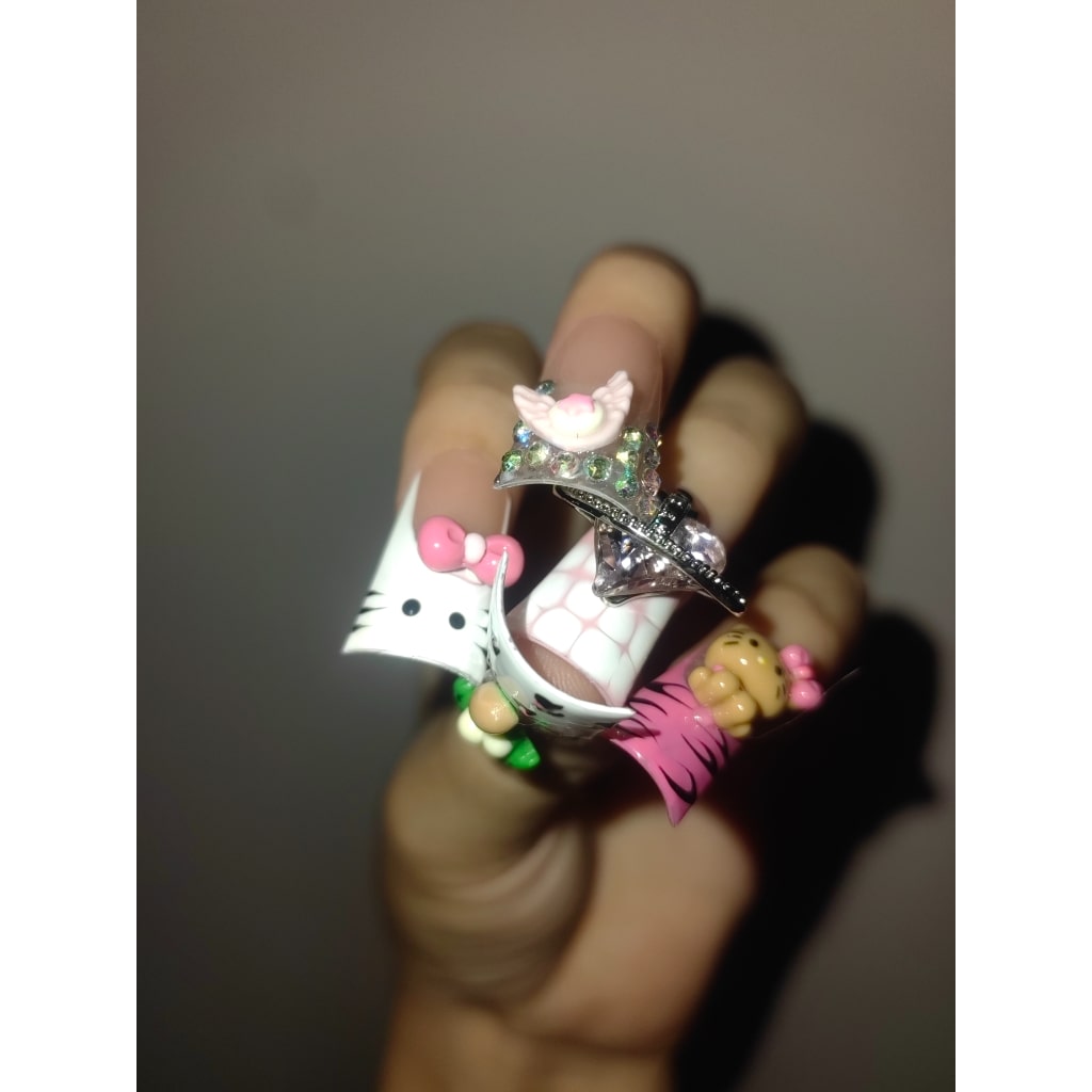 Cartoon HK Duck nails with Heart Rhinestone,Bow Charms ,NK