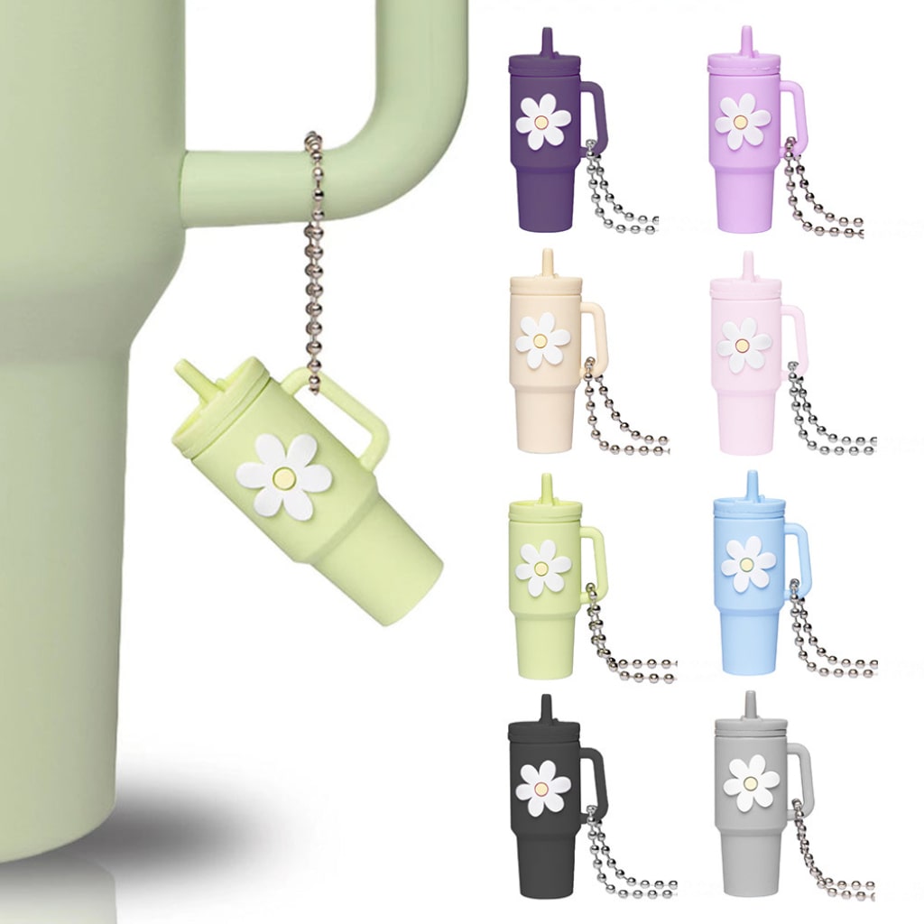 Silicone Mini Tumbler Keychains With Flowers,13 colors,Random Mix