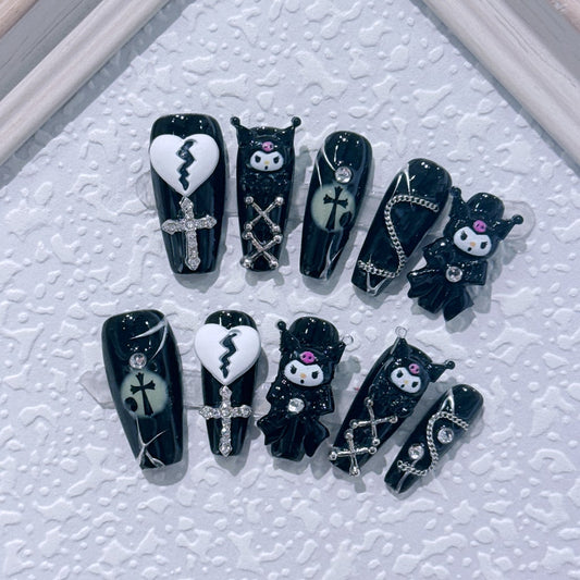 Cartoon KuKu nails with Rhinestone,Broken Heart Charms,Chain,Cross ,NK