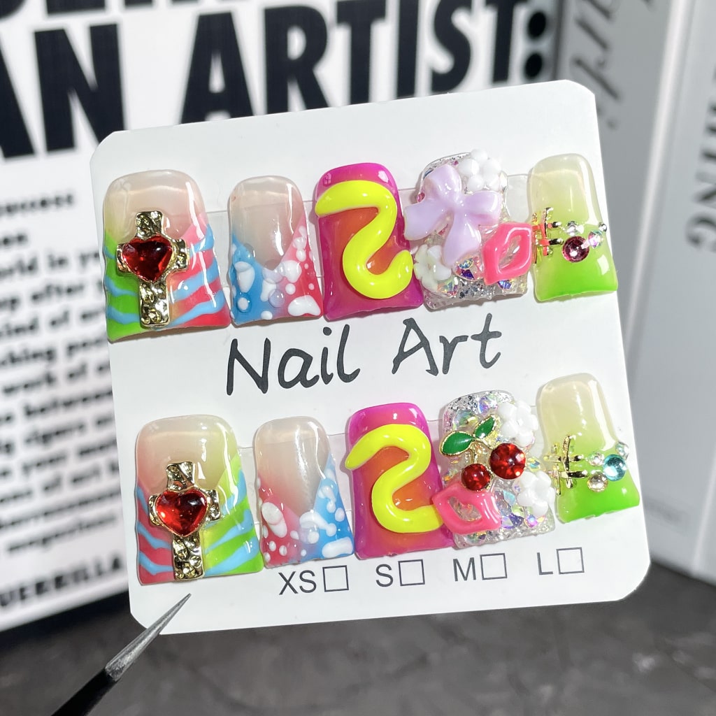 Duck nails with Rhinestone,Cross Alloy & Cherry Alloy & Bow & Flower & Lips Charms,Gradient & French Style,RJ