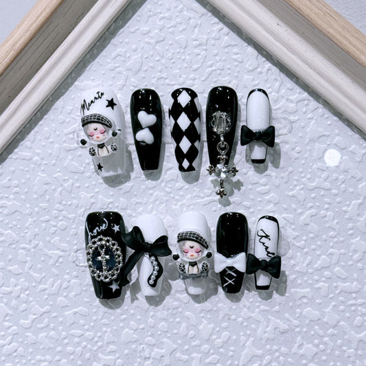 Punk-style nails with Rhinestone,PomPoko SP Accessories,Cross & Bow & Heart Accessories,Chessboard ,NK