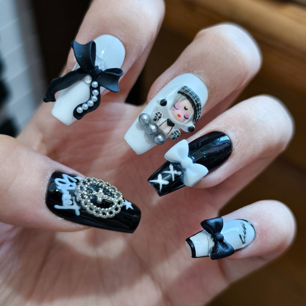 Punk-style nails with Rhinestone,PomPoko SP Accessories,Cross & Bow & Heart Accessories,Chessboard ,NK