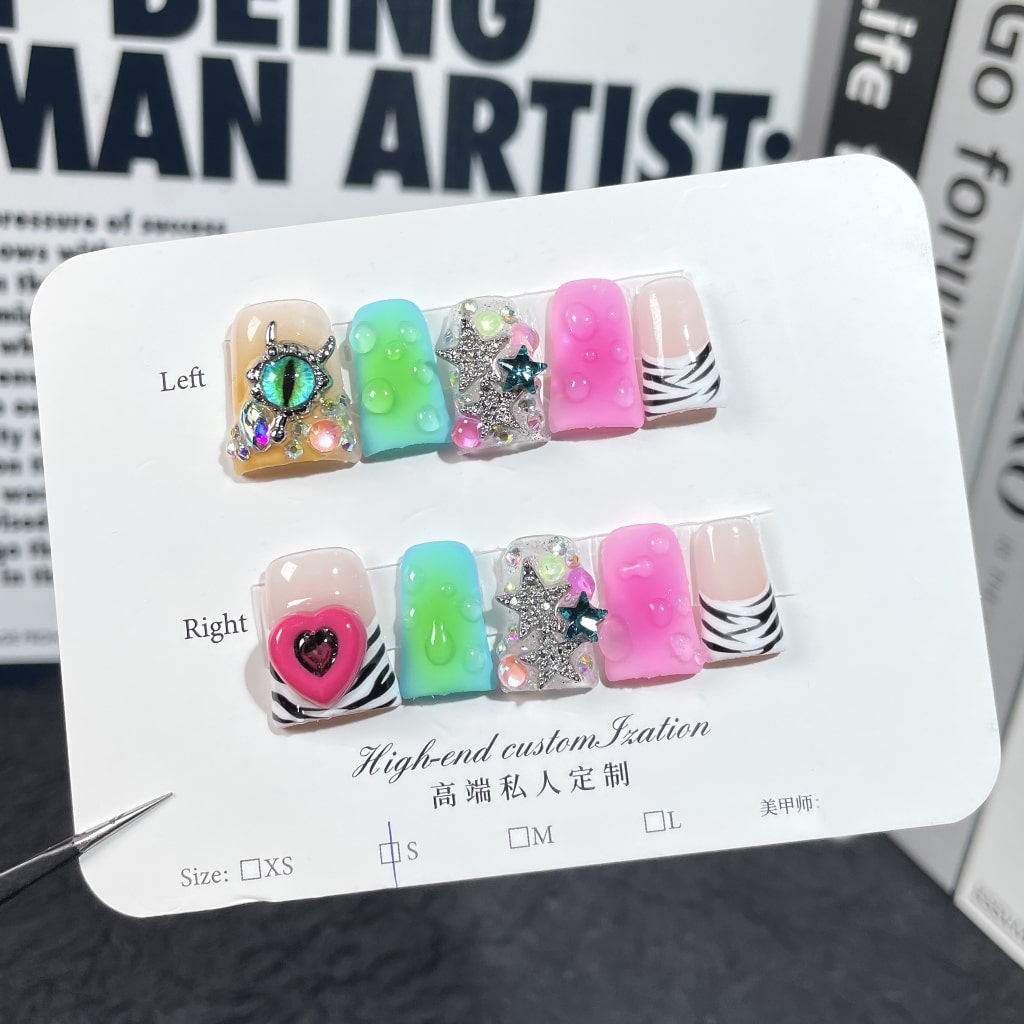 Zebra Duck nails with Rhinestone,Star Alloy & Heart Charms,Gradient & French Style,RJ