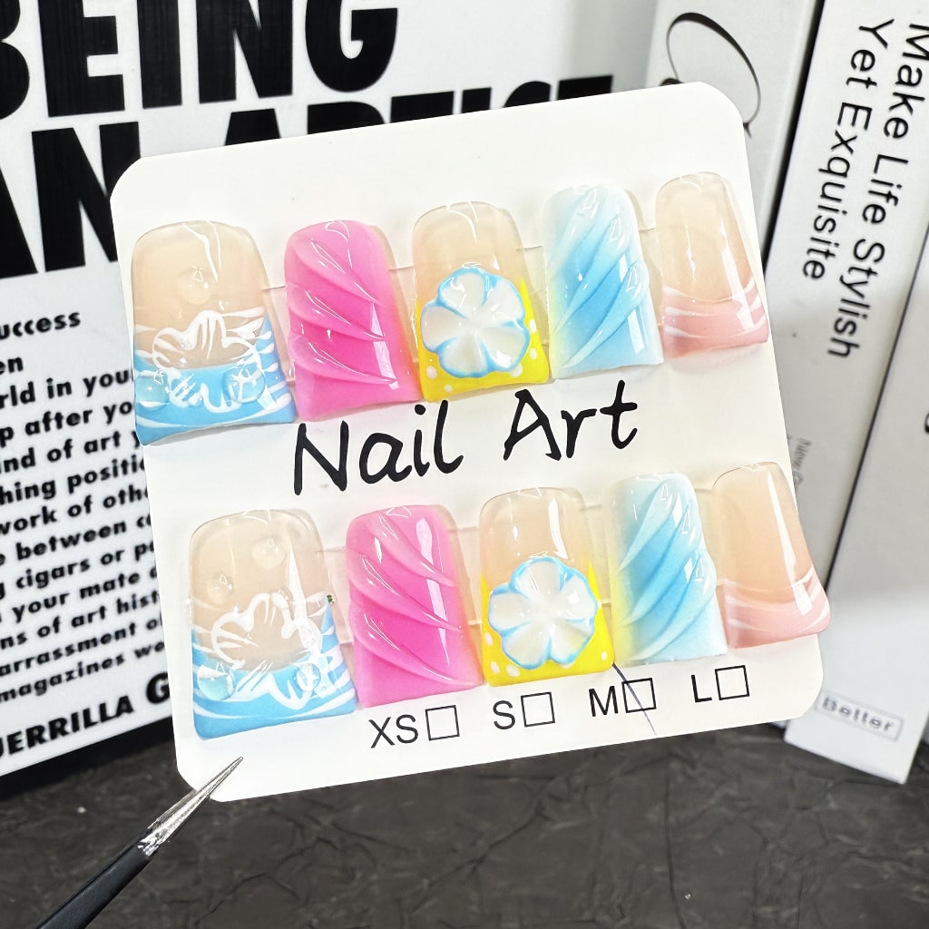 3D Duck nails with Gradient & French Style,Zebra-stripe Design,RJ