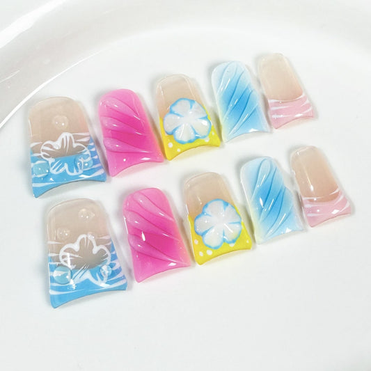 3D Duck nails with Gradient & French Style,Zebra-stripe Design,RJ