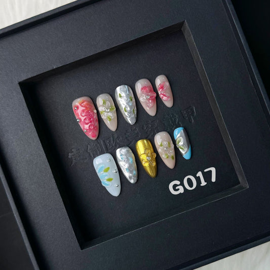 3D Flower nails with Glitter,Colorful Tones,CY