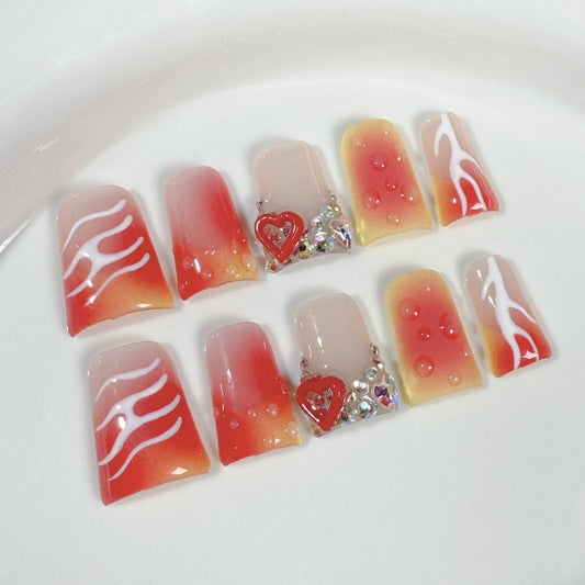 Duck nails with Gradient Style,Rhinestone,Heart Charms,RJ
