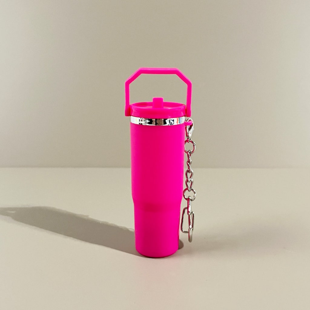 Mini Flip Straw School Stainly Tumbler Cup keychains,Solid Color