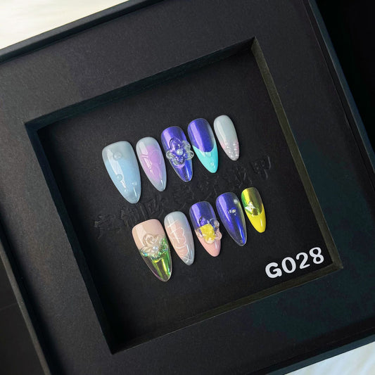 3D Flower nails with Gradient Design,Colorful Tones,CY