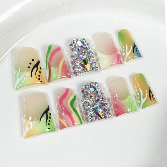 3D Duck nails with French Style,Rhinestone,Gradient Style,RJ