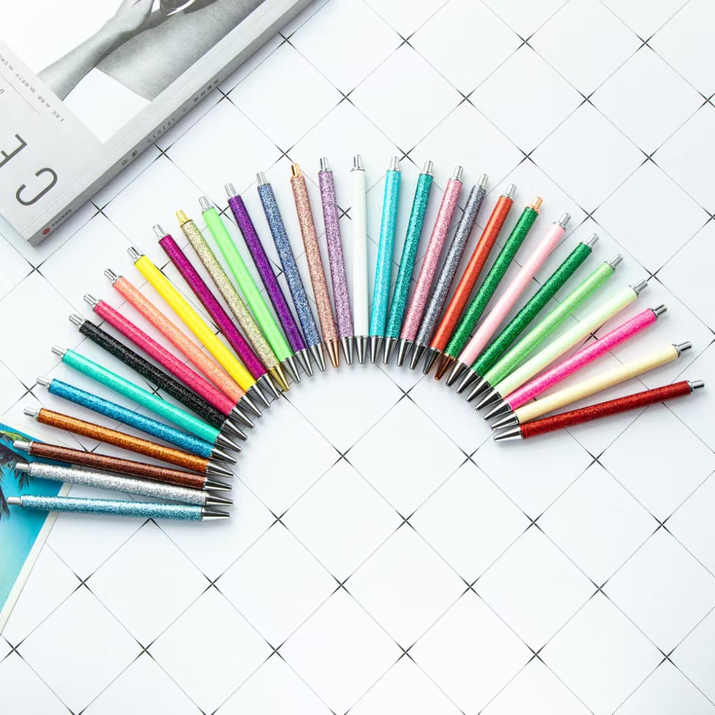 Push Action Ballpoint Glitter Pen with Gold Powder,Random Mix Color