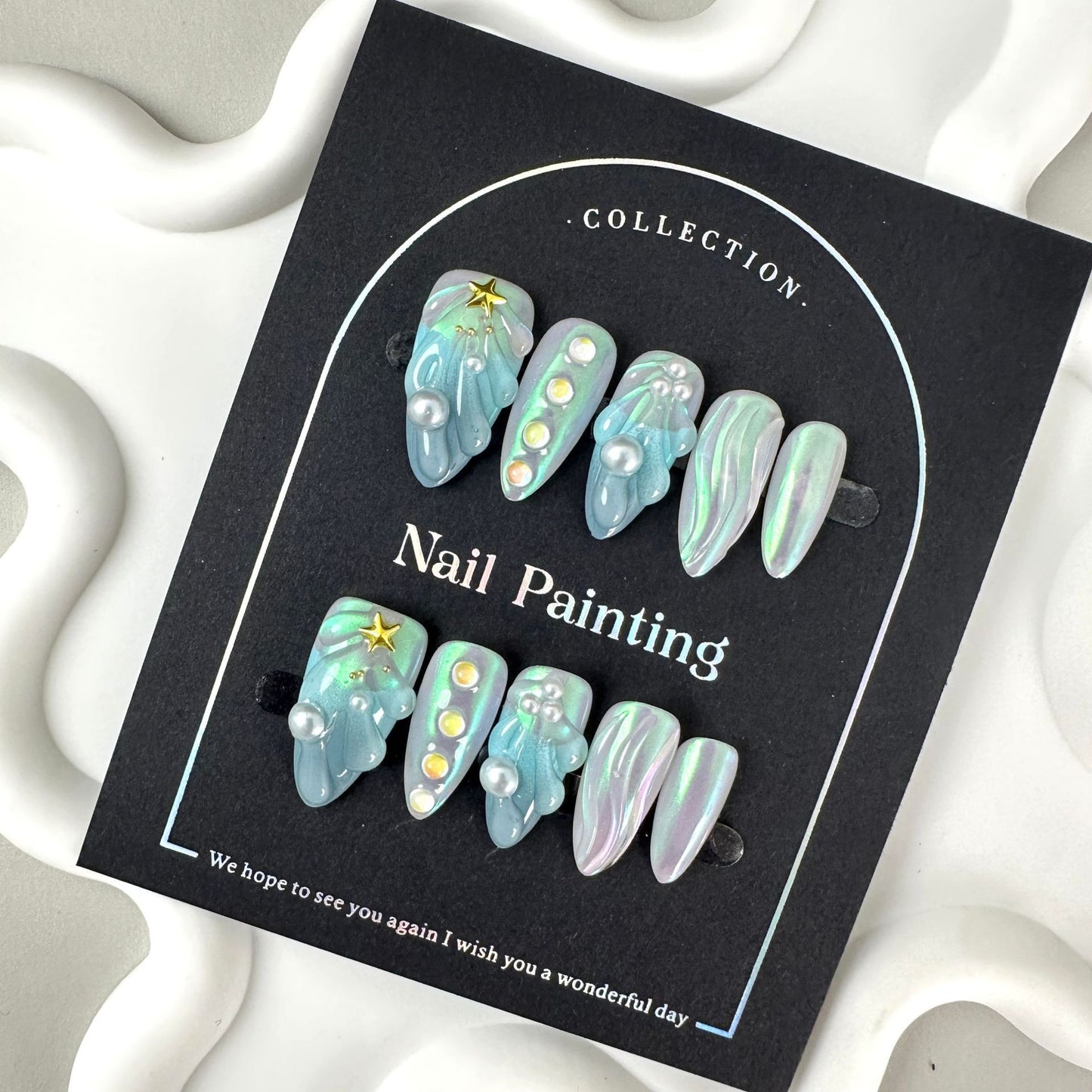 3D  nails with Shell & Gradient Design,Pearl,CY