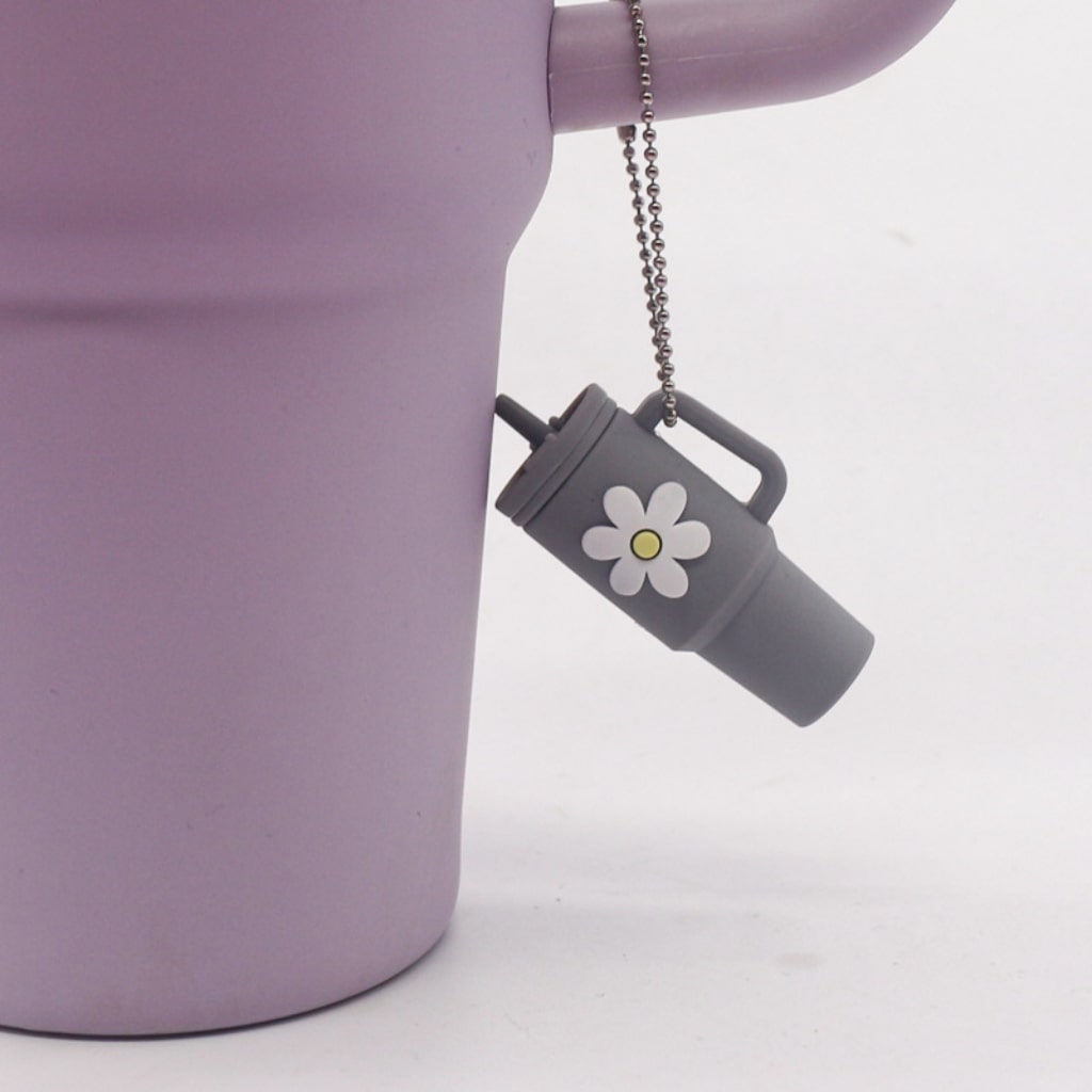 Silicone Mini Tumbler Keychains With Flowers,13 colors,Random Mix