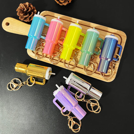 Mini Stainly Tumbler Cup keychains,Holographic Colors