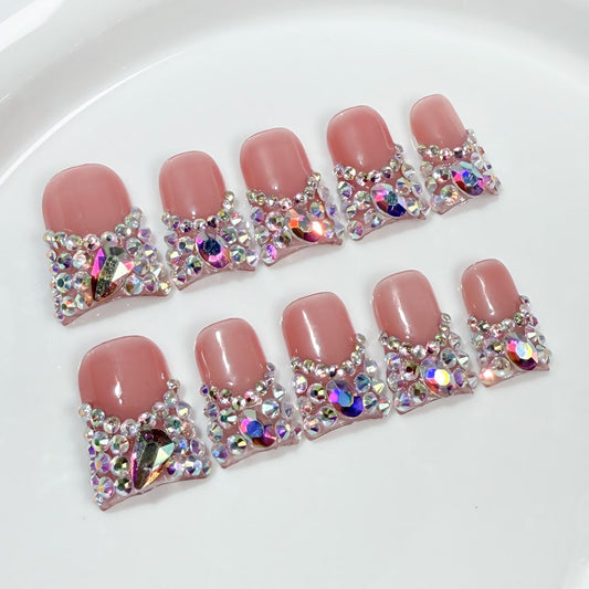 Shiny Shiny Pink Duck nails with French Style,Rhinestone,RJ