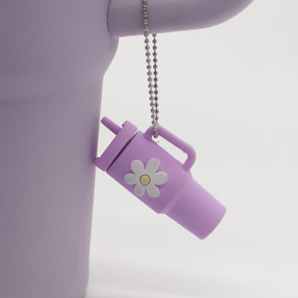 Silicone Mini Tumbler Keychains With Flowers,13 colors,Random Mix