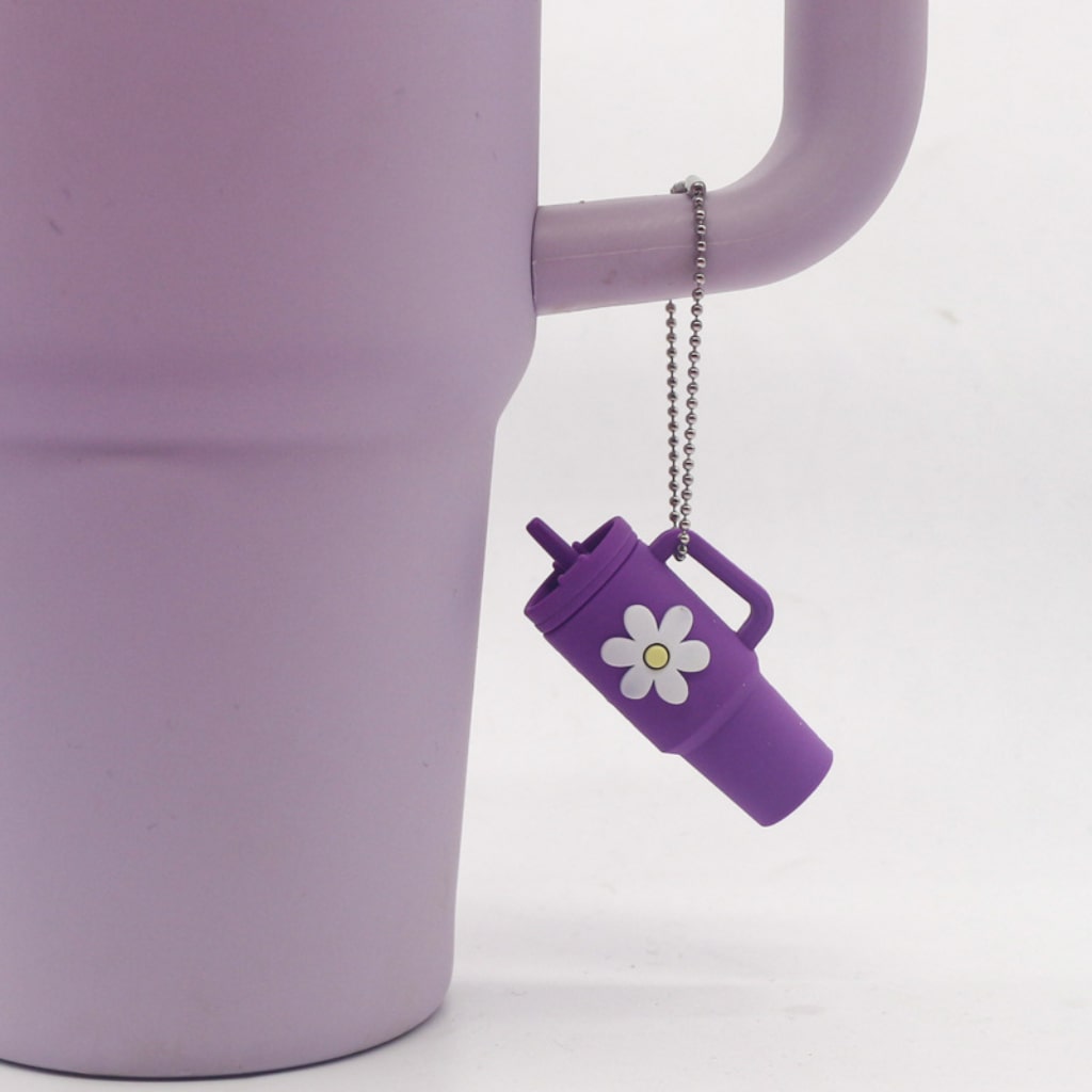 Silicone Mini Tumbler Keychains With Flowers,13 colors,Random Mix
